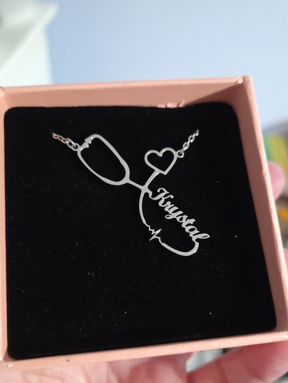Necklace Pendant - Stethoscope with Name (Krystal)